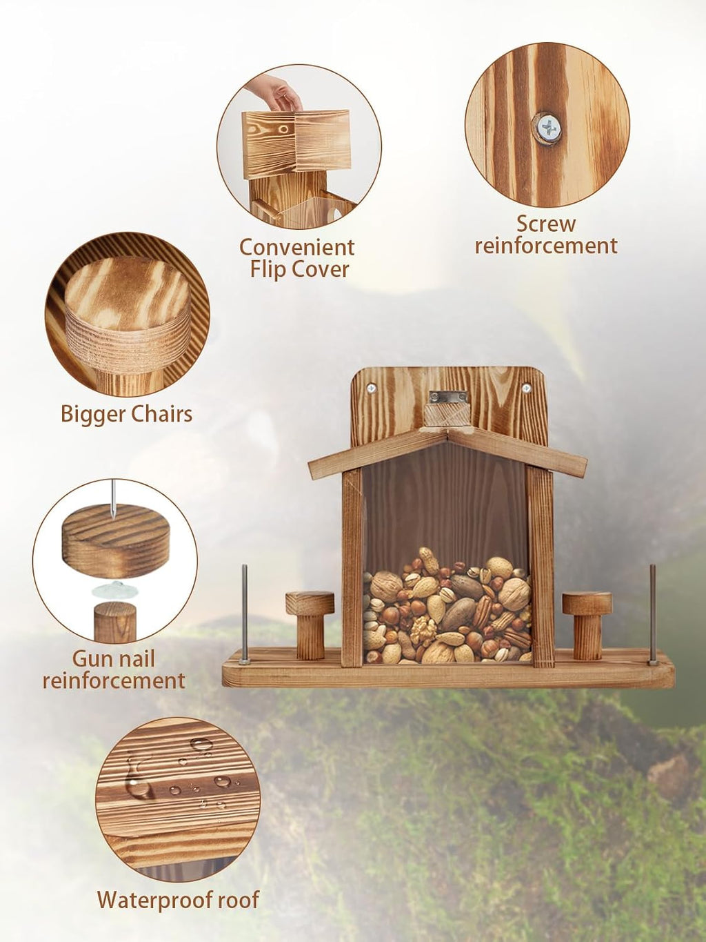 Squirrel Feeder for Outside, Durable Wooden Squirrel Feeder Platform, Funny Squirrel Houses Picnic Table, Squirrel