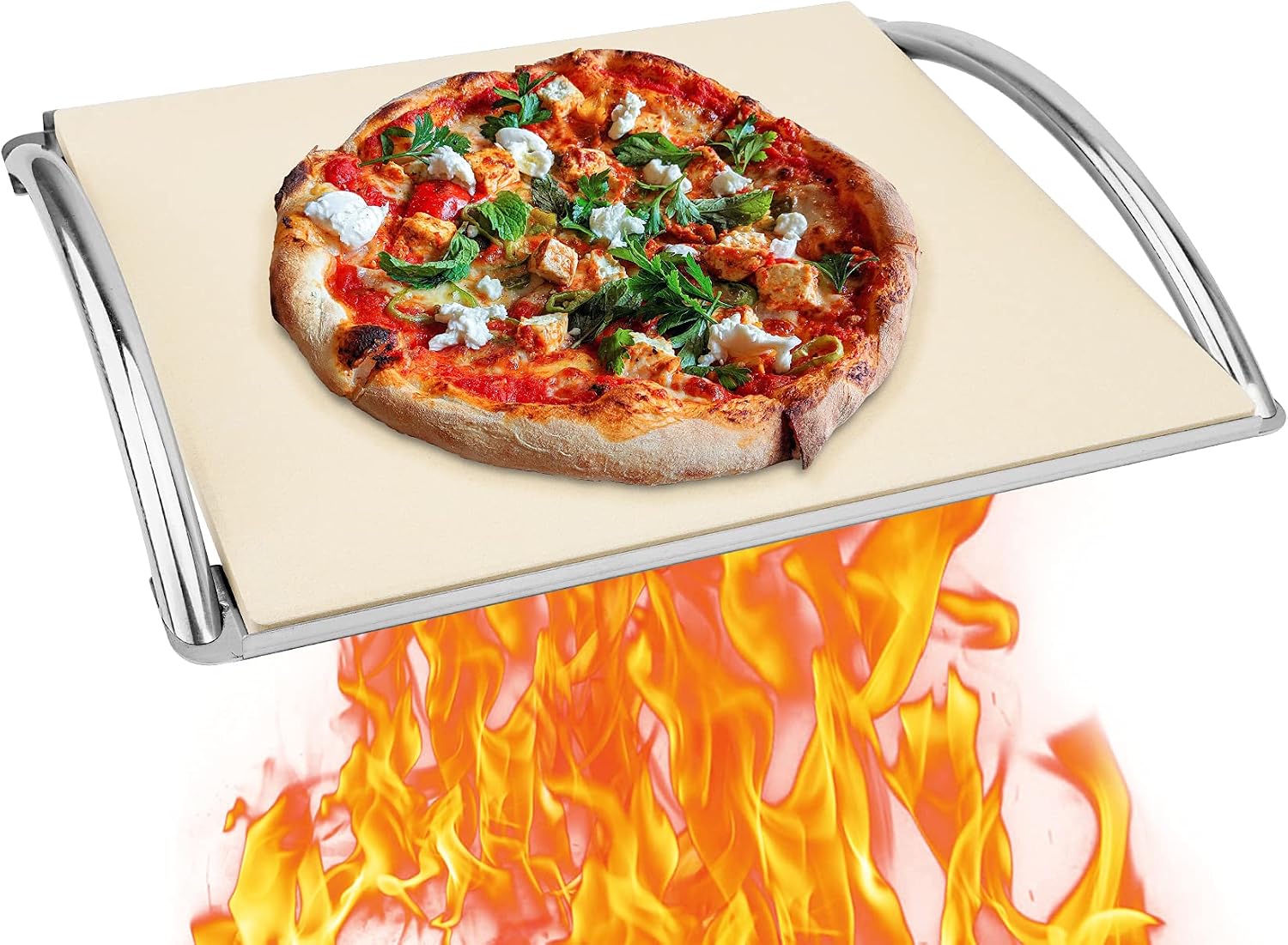16" Cordierite Pizza Stone with Removable Stainless Steel Rack