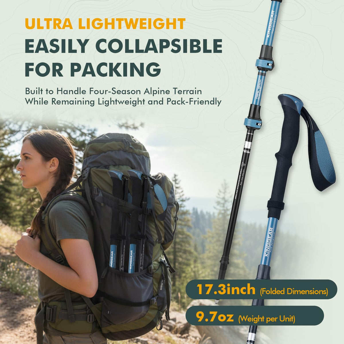 Hiking Poles 9.7oz 7075 Aluminum Adjustable 2-Pack