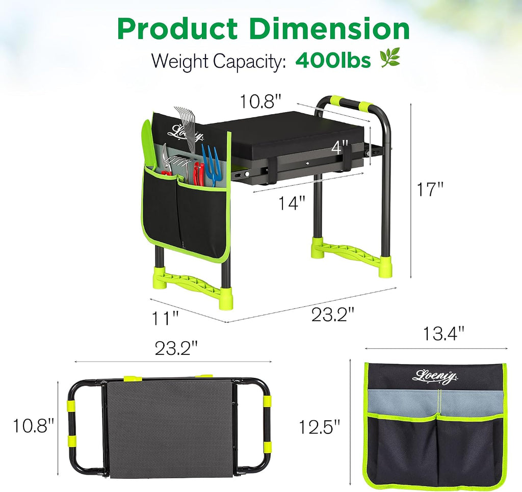 10.8” Wide Garden Kneeler and Seat, Heavy Duty Foldable Garden Stool