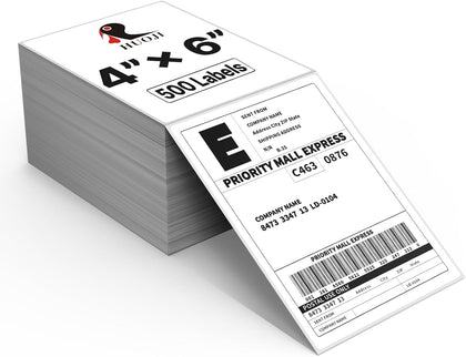 4x6 Thermal Labels, Perforated, 500/Stack, Commercial Grade | 4x6 Labels Fanfold, Strong Adhesive, BPA Free, Clear
