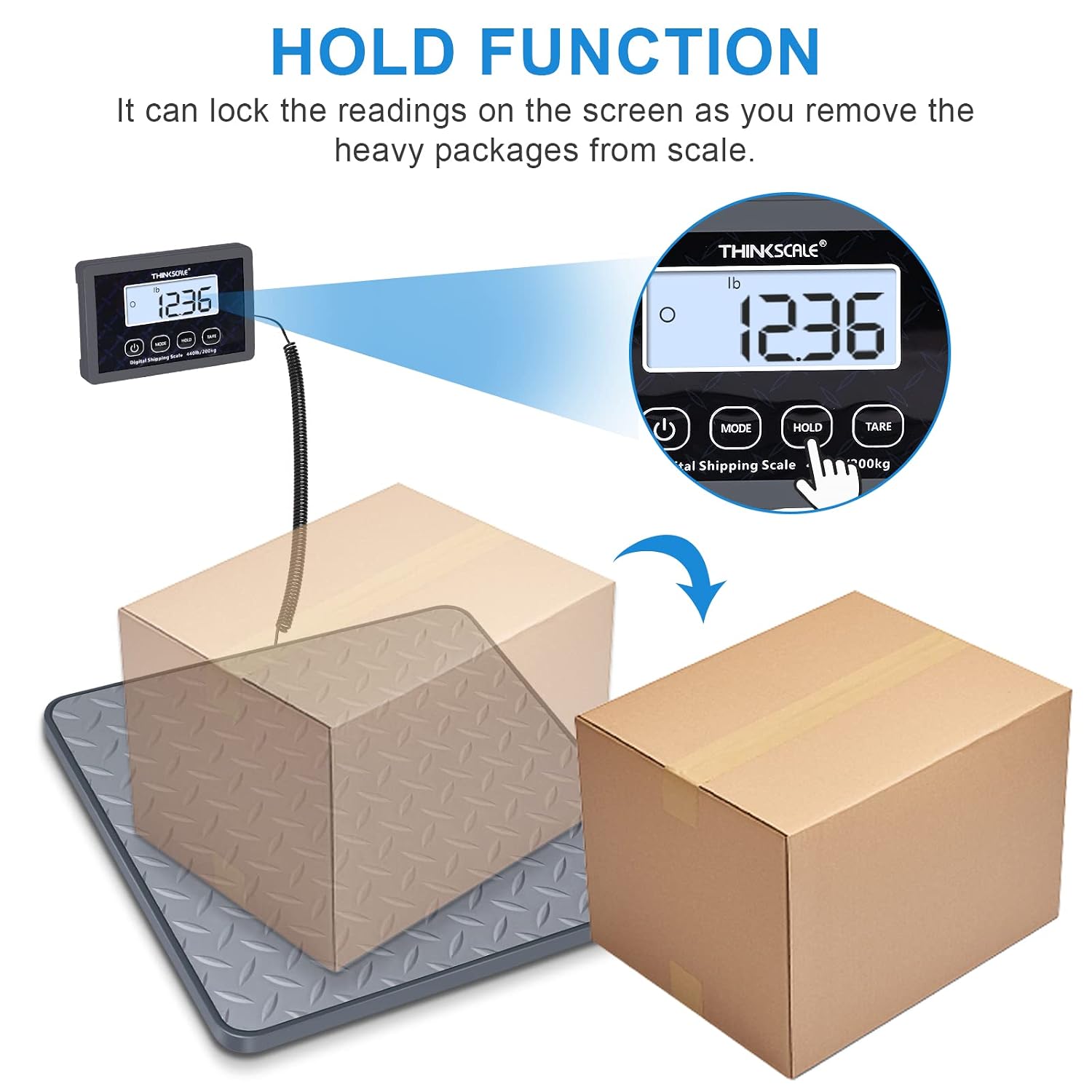 Shipping Scale, 440 lb x 1 oz Digital Postal Scale, Hold & Tare | Non-Slip Rubber Platform, Bright Backlit LCD