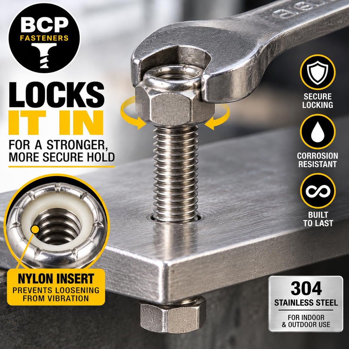 BCP Fasteners #10-32 Stainless Steel Nylon Insert Hex Lock Nuts, 50 Pack