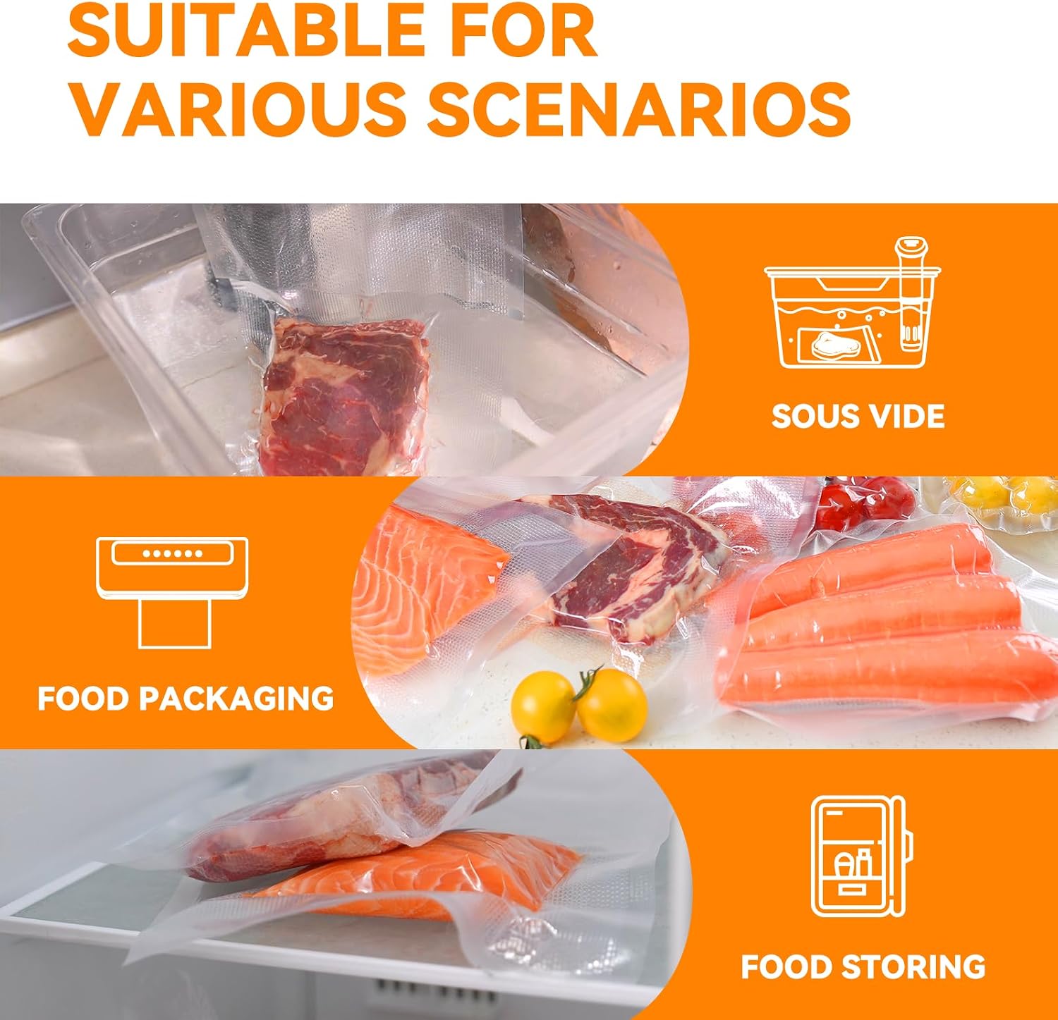 Vacuum Sealer Bags for Food 11x50 3 rolls, Food Saver Suction Channel