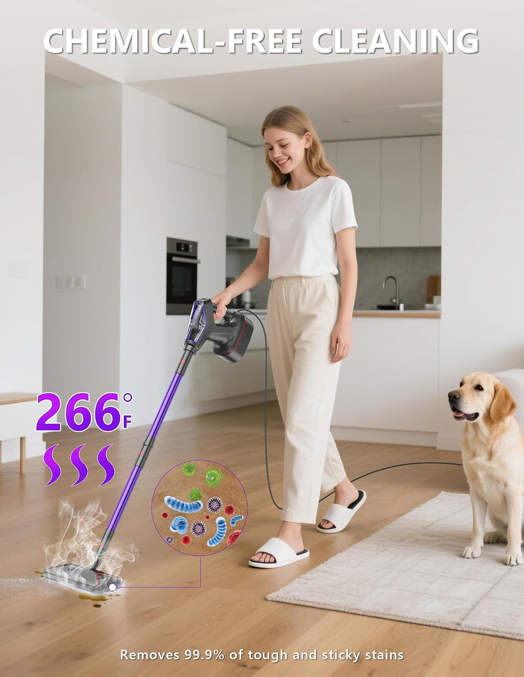 Heavy Duty Steam Mop Cleaner for Hardwood, Tile, Laminate, Windows | ﻿ Chemical-free 266°F Steam, Multipurpose