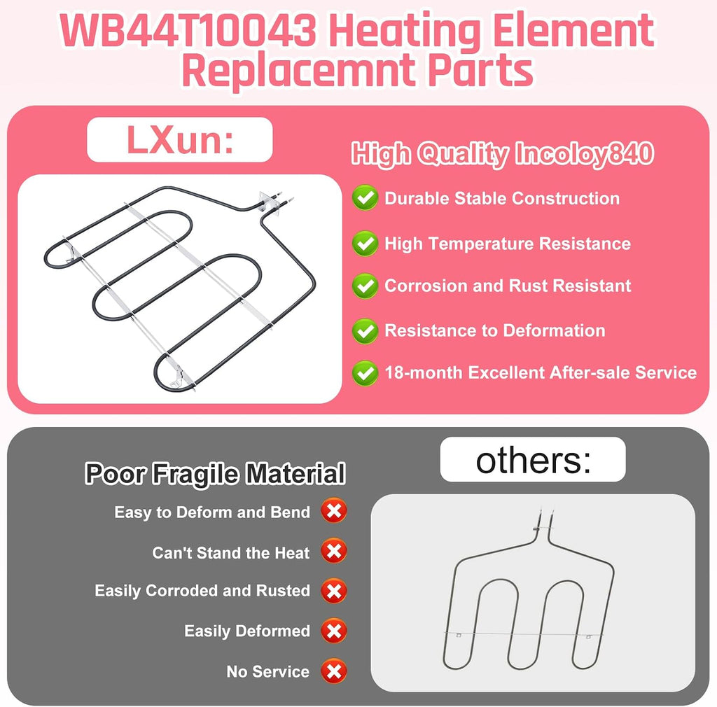 LXun Upgrad WB44T10043 Range Broil Element Compatible with GE Oven Part WB44T10043 Broil Element Heater for GE Broil Element WB44T10043 Replace WB44K10007 for J2C968BEK1BB JS905BK3BB 91141084993
