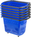 6PCS Shopping Carts, Blue Shopping Baskets with Handles, Plastic Rolling Shopping Basket with Wheels, Portable