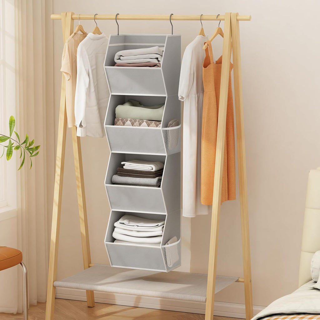 Hanging Closet Organizer 4 Shelf Collapsible Bedroom Closet Organizers and Storage Hanging with Mesh Pockets for