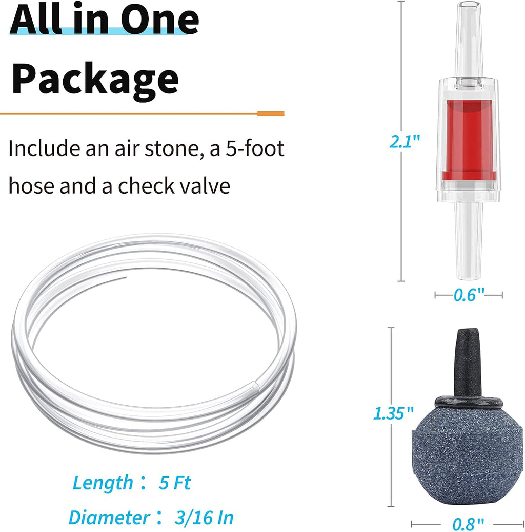 Aquarium Compact Air Pump for 3-20 Gallon Buckets and Fish Tanks Quiet Oxygen Aerator Pump with Air Stone, Nano Bio