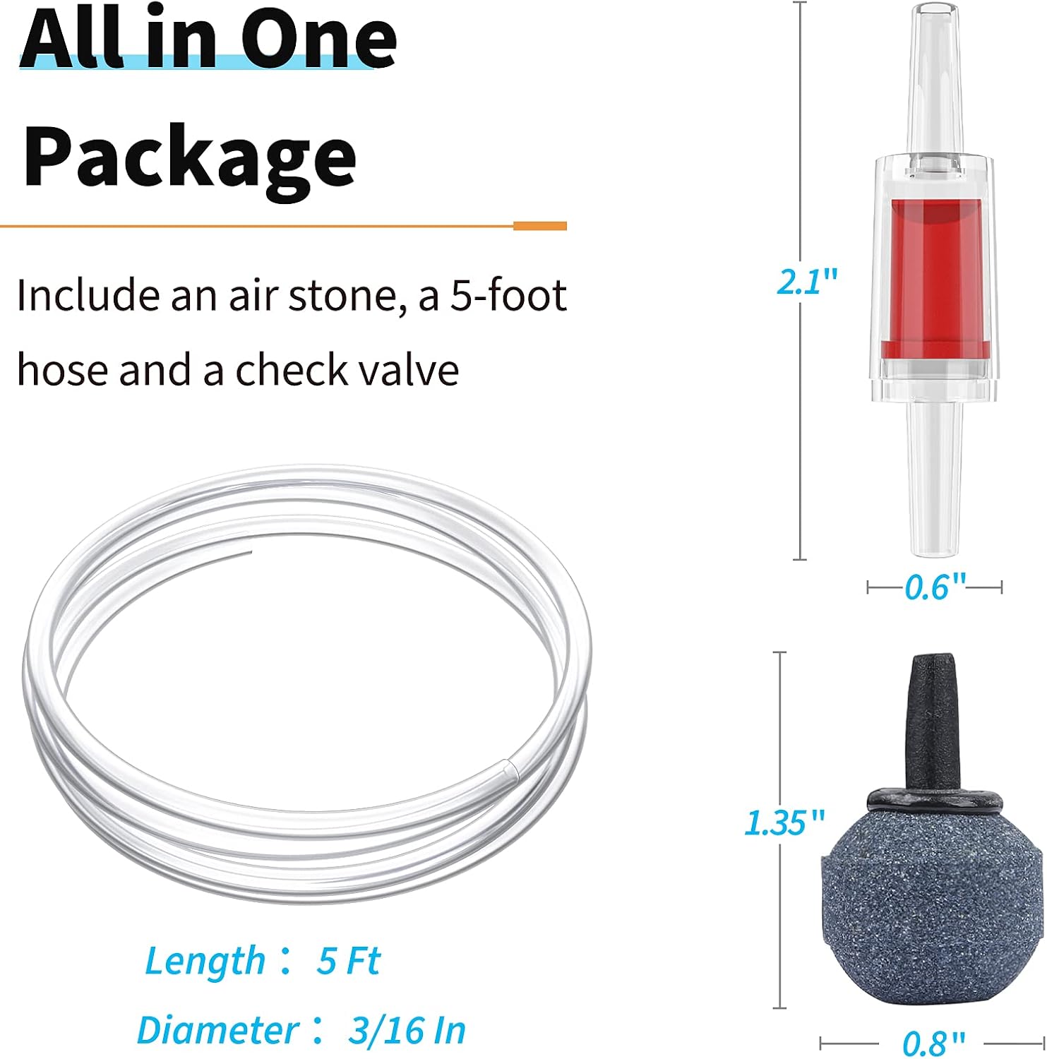 Aquarium Compact Air Pump for 3-20 Gallon Buckets and Fish Tanks Quiet Oxygen Aerator Pump with Air Stone, Nano Bio