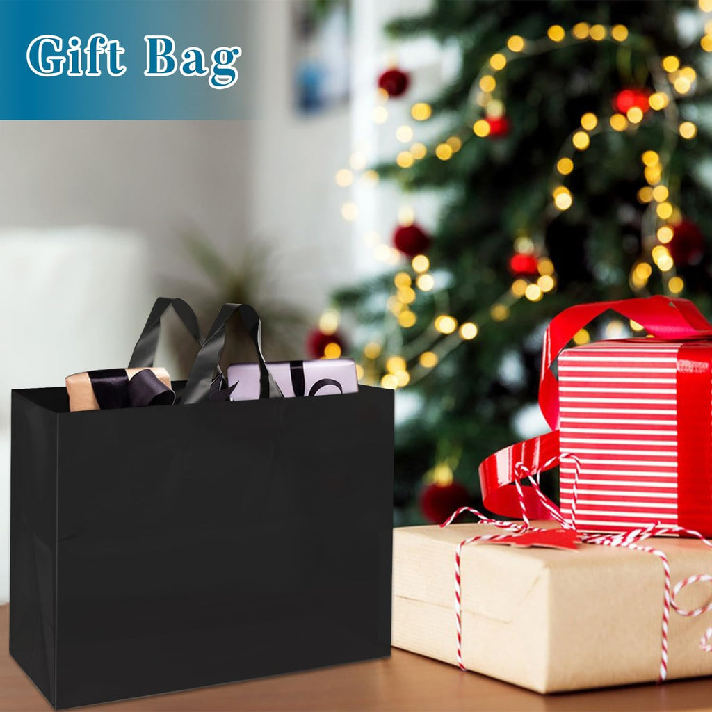 100P Large Plastic Gift Bags with Handles,16x6x12 Black Plastic Bags