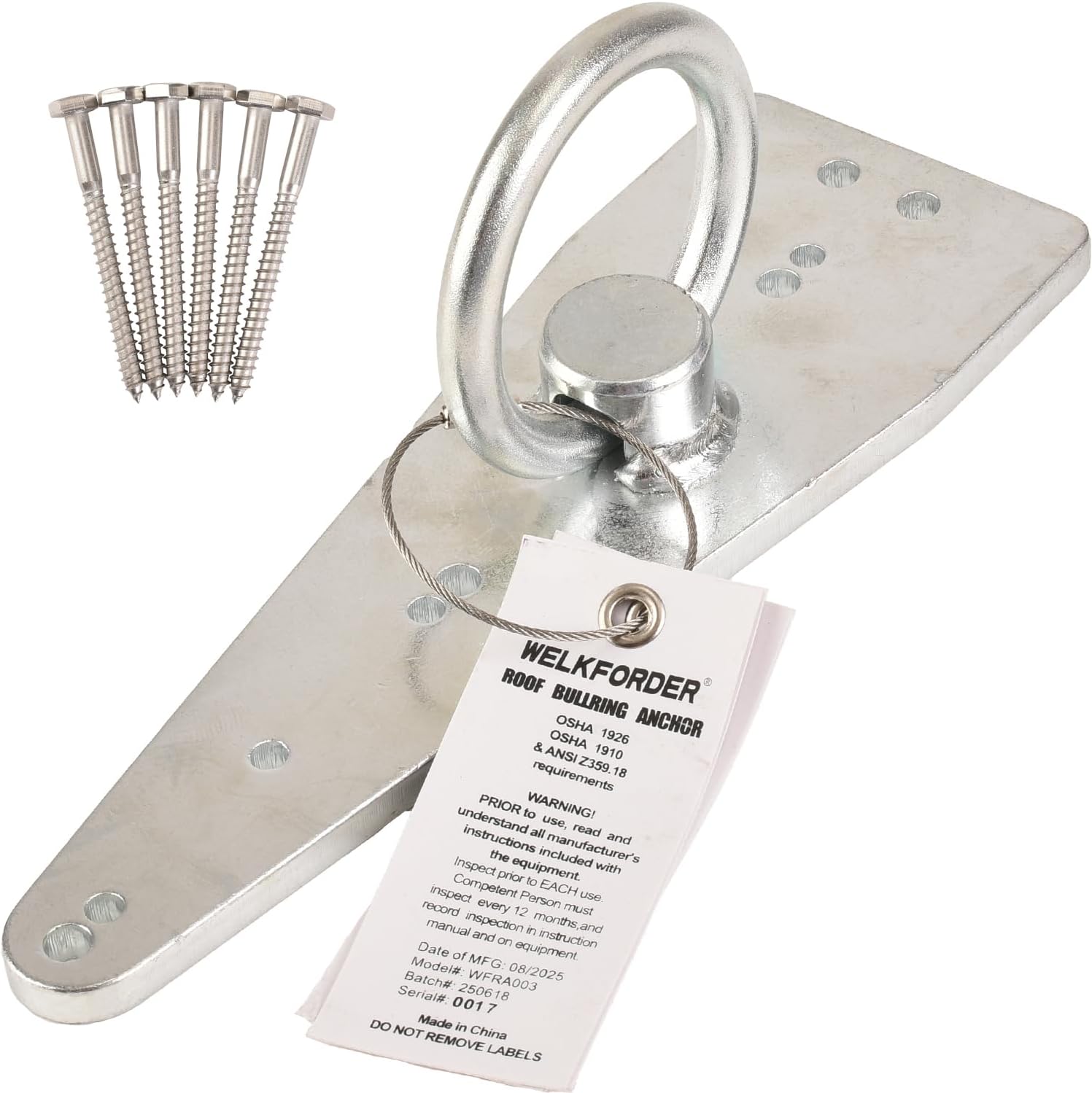 Bull Ring Roof Anchor [Rugged＆Reusable Zinc Plated Steel] ANSI＆OSHA Compliant Fall Protection Positioning Equipment
