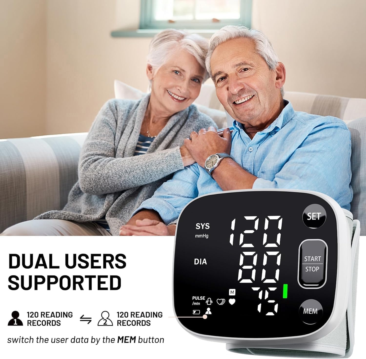 Blood Pressure Monitors for Home Use Rechargeable Wrist Digital BP Machine Cuff with LED Backlit Display, Voice
