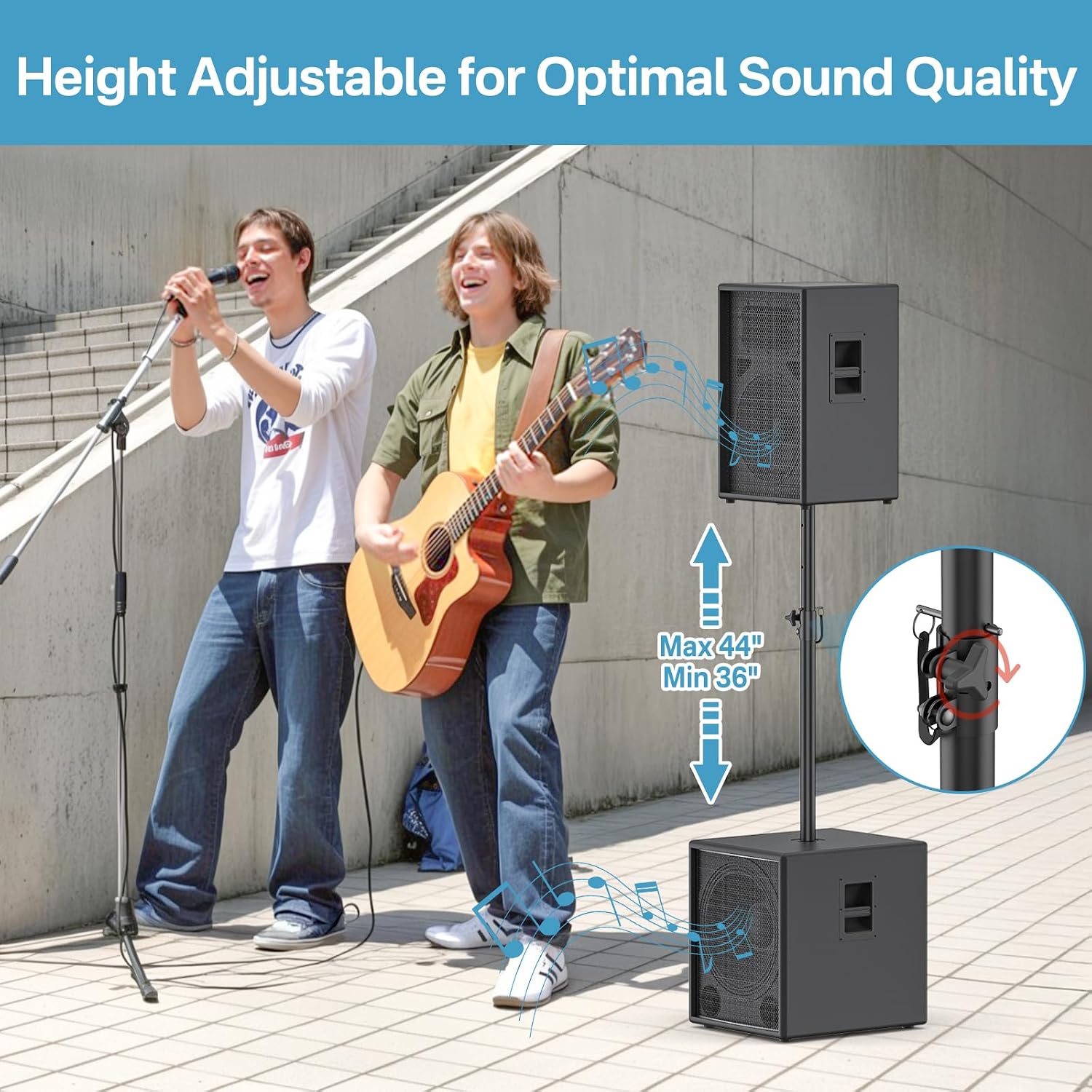 Speaker Pole Fits M20 Thread and 35mm Subwoofer Pole Mount, 1 Pack | 36"-44" Height Adjustable With Tool-Free Knob