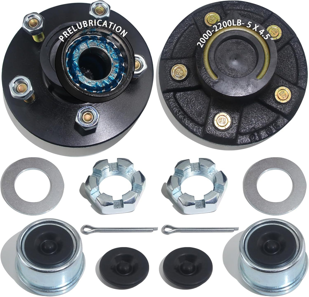 2 Sets Trailer Hub Kit 5 Bolt 4.5 L44649 Brearing and 1.25" I D Grease Seal,Trailer Axle Kit for 2000 lb 5 Lug