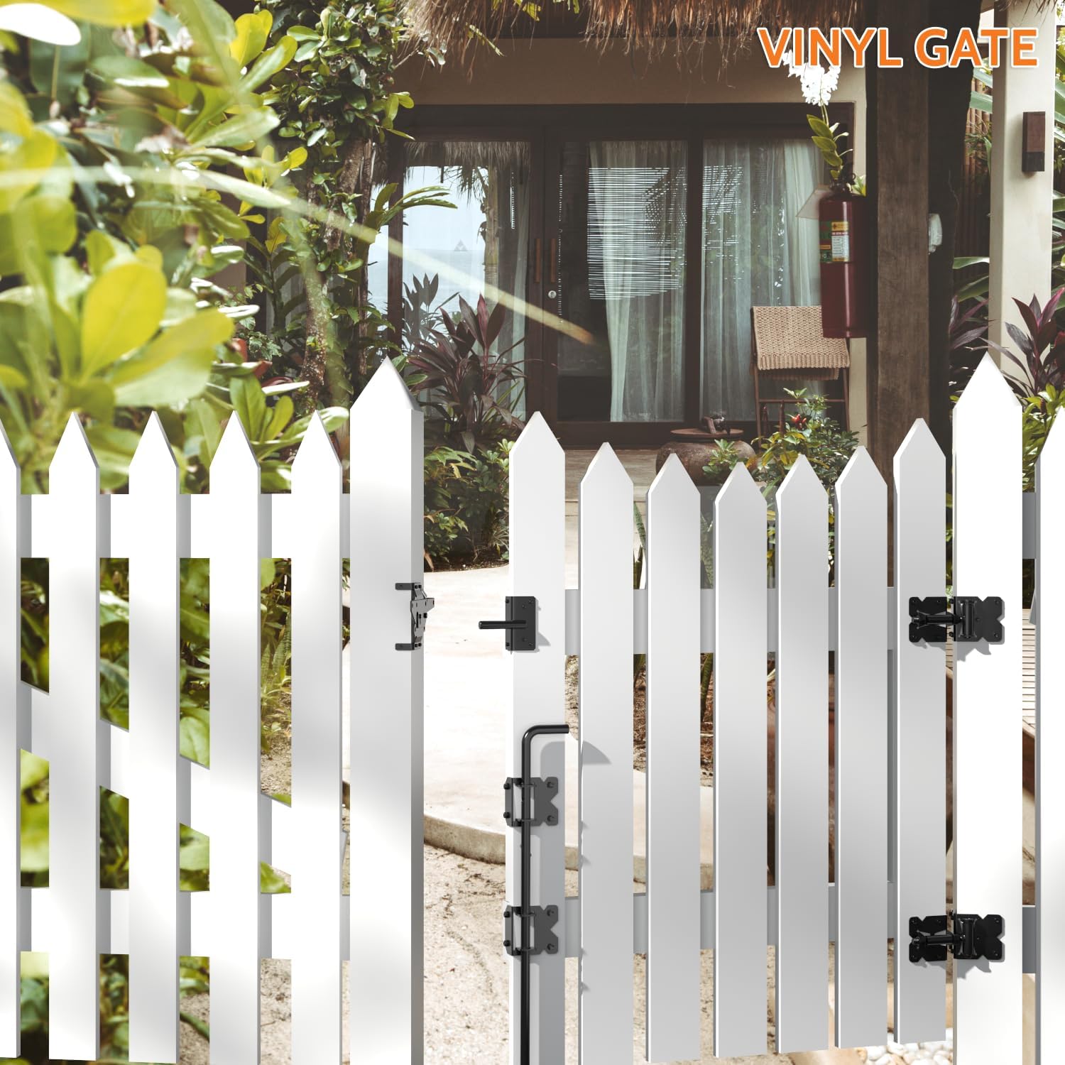 Self-Closing Fence Gate Hinges, Latch, and 24" Drop Rod for Double Gate Fence, Fence Gate Hardware - Easy to Install