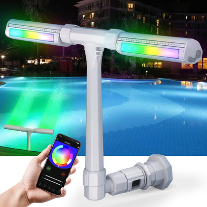 Pool Fountain for Inground and Above Pools: Adjustable Dual Sprayer Waterfall Sprinkler with 16 Color LED Lights for