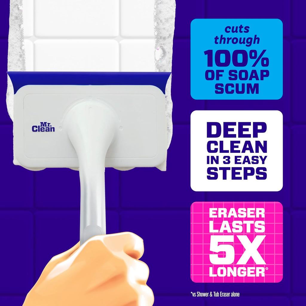 Magic Eraser Shower & Tub Scrubber, Bathroom Cleaner, All in One Bathroom Cleaner, Lemon Starter Kit, 1 Scrubber & 2