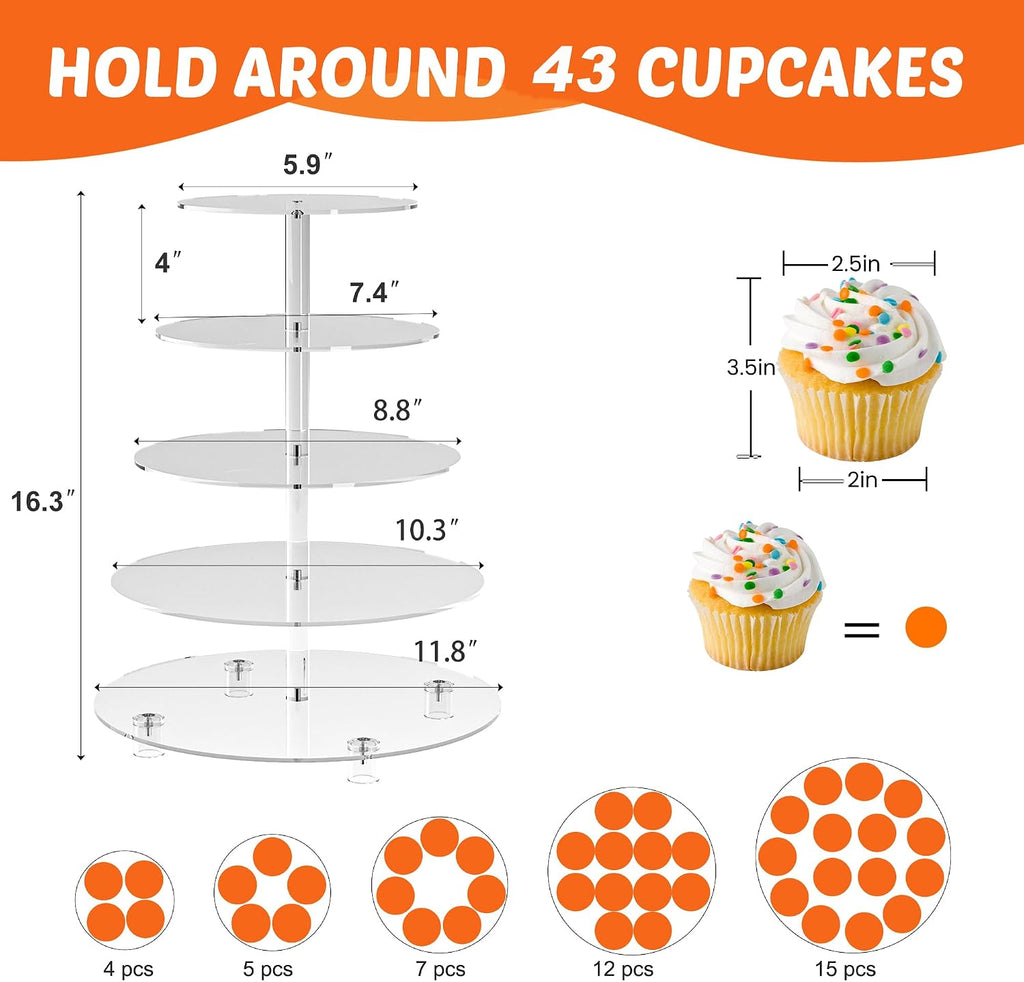 Cupcake Stand for 50 Cupcakes, 5 Tier Cupcake Holder, Clear Round Cupcake Tower, Acrylic Cupcake Stand, Cupcake