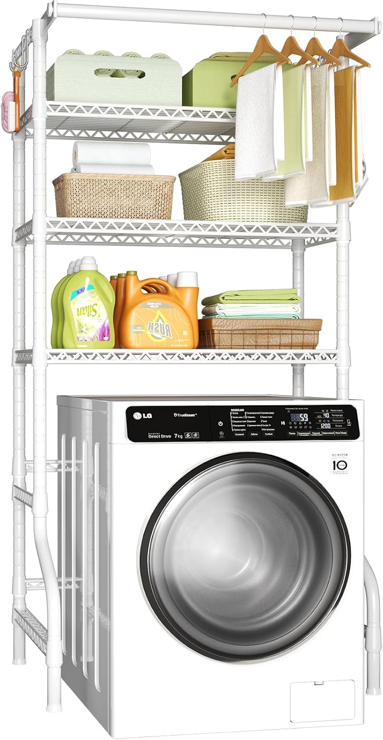 U11 Over Washer and Dryer Shelves, 3 Tiers Laundry Room Storage and Organizer Standing Shelf, Metal Freestanding
