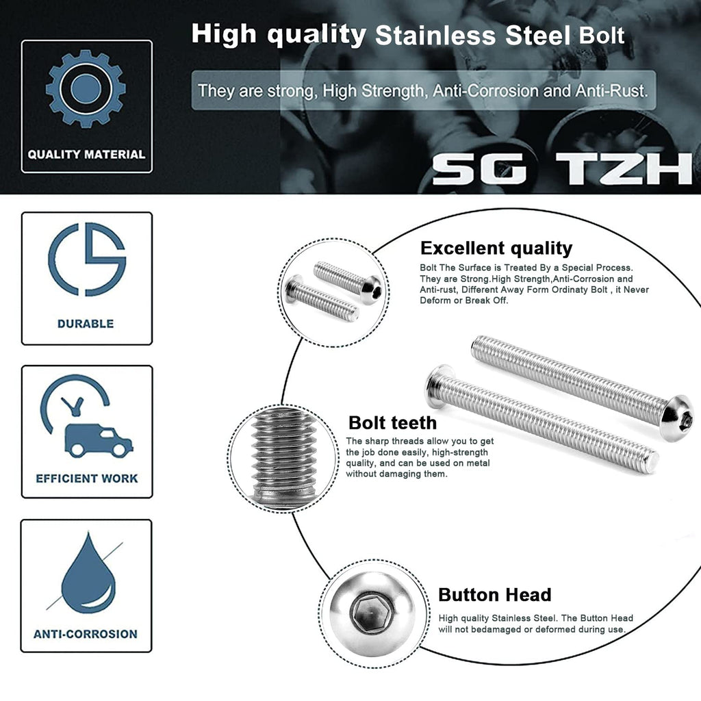 5/16-18 x 5/8" Button Head Socket Cap Bolts Screws, 20Pcs 304 Stainless Steel 18-8, Allen Hex Drive, Bright Finish by SG TZH(with Hex Spanner)