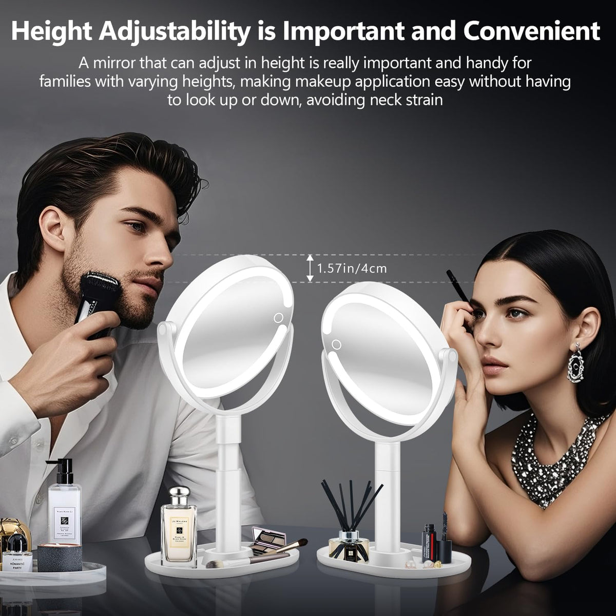30X Magnifying Makeup Mirror with Lights, Rechargeable Desk Vanity Mirror