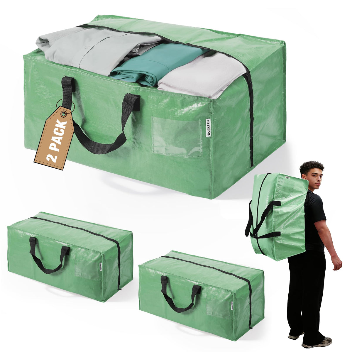 2 Pack Extra Large Moving Bags with Backpack Straps & Handles