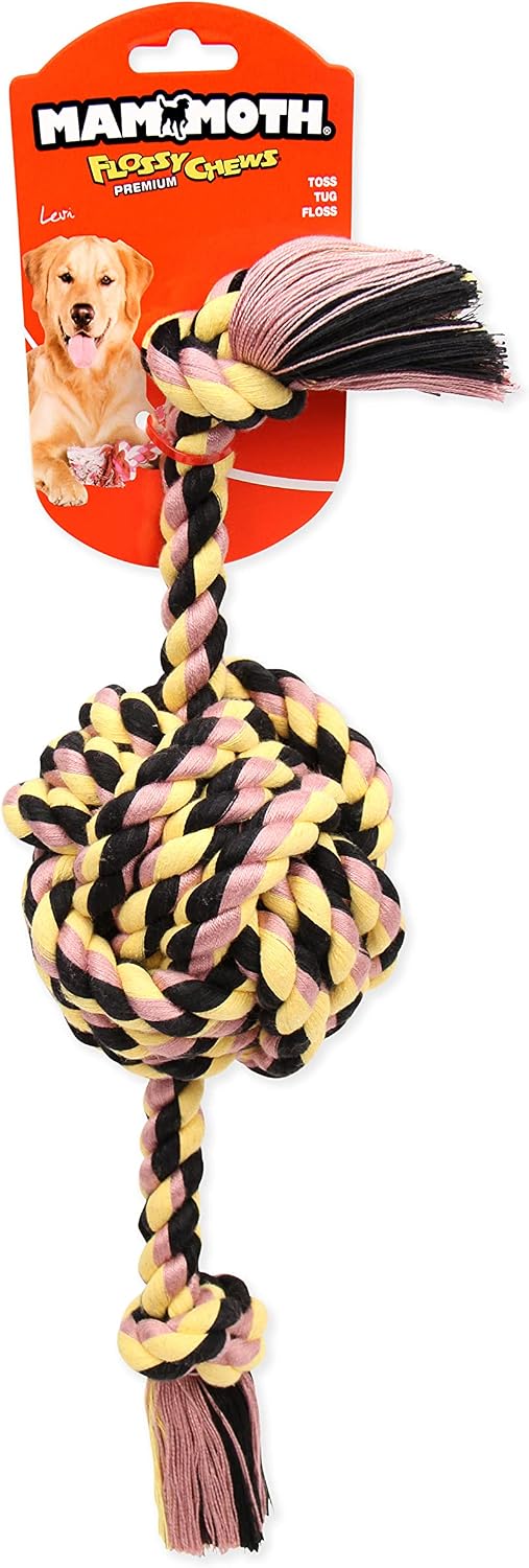 Flossy Chews Color Monkey Fist Ball with Rope Ends, Large, 18-Inch, multi (20096F)
