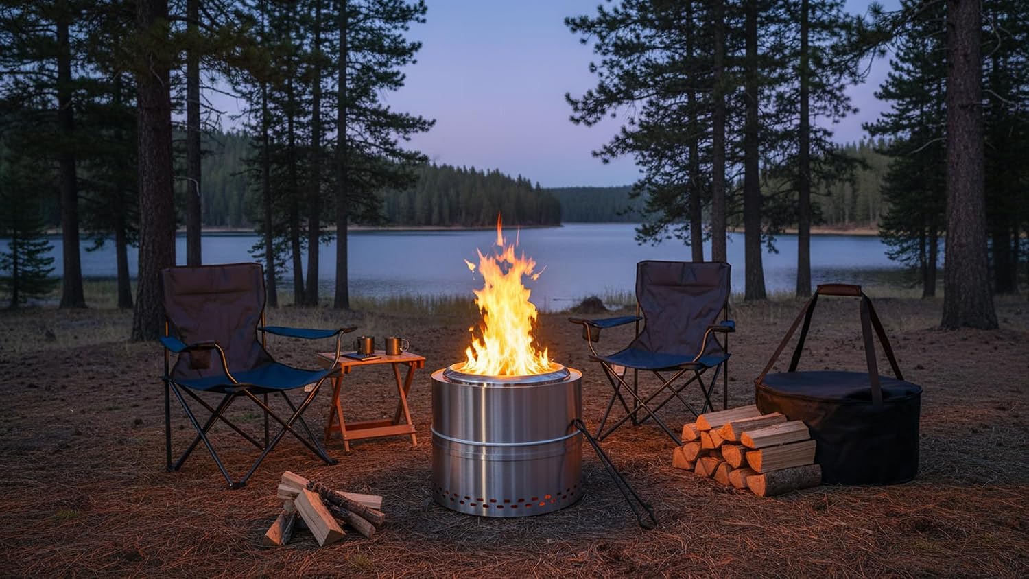 Smokeless Firepit Bonfire 20", Outside Wood Burning Metal Stove Stainless Steel Fire Pit with Carry Bag, Portable