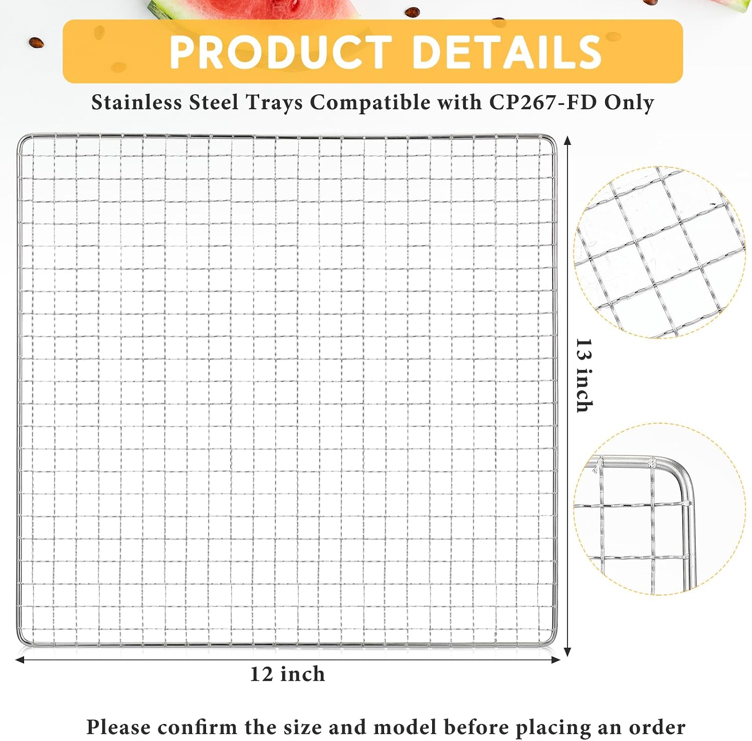 4 Pcs 13 x 12 Inches Dehydrator Trays Compatible with CP267-FD Only Stainless Steel Dehydrator Drying Mesh Screens