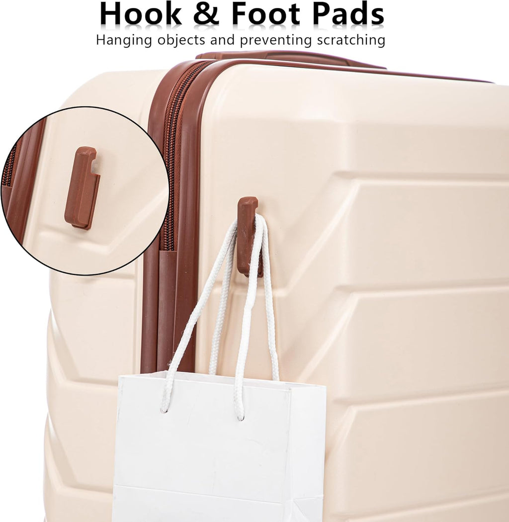 Hardside Luggage Sets, Lightweight Stripes Suitcase with Spinner Wheels, Beige-220