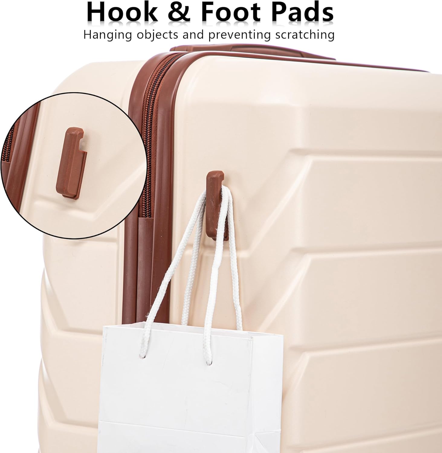 Hardside Luggage Sets, Lightweight Stripes Suitcase with Spinner Wheels, Beige-220