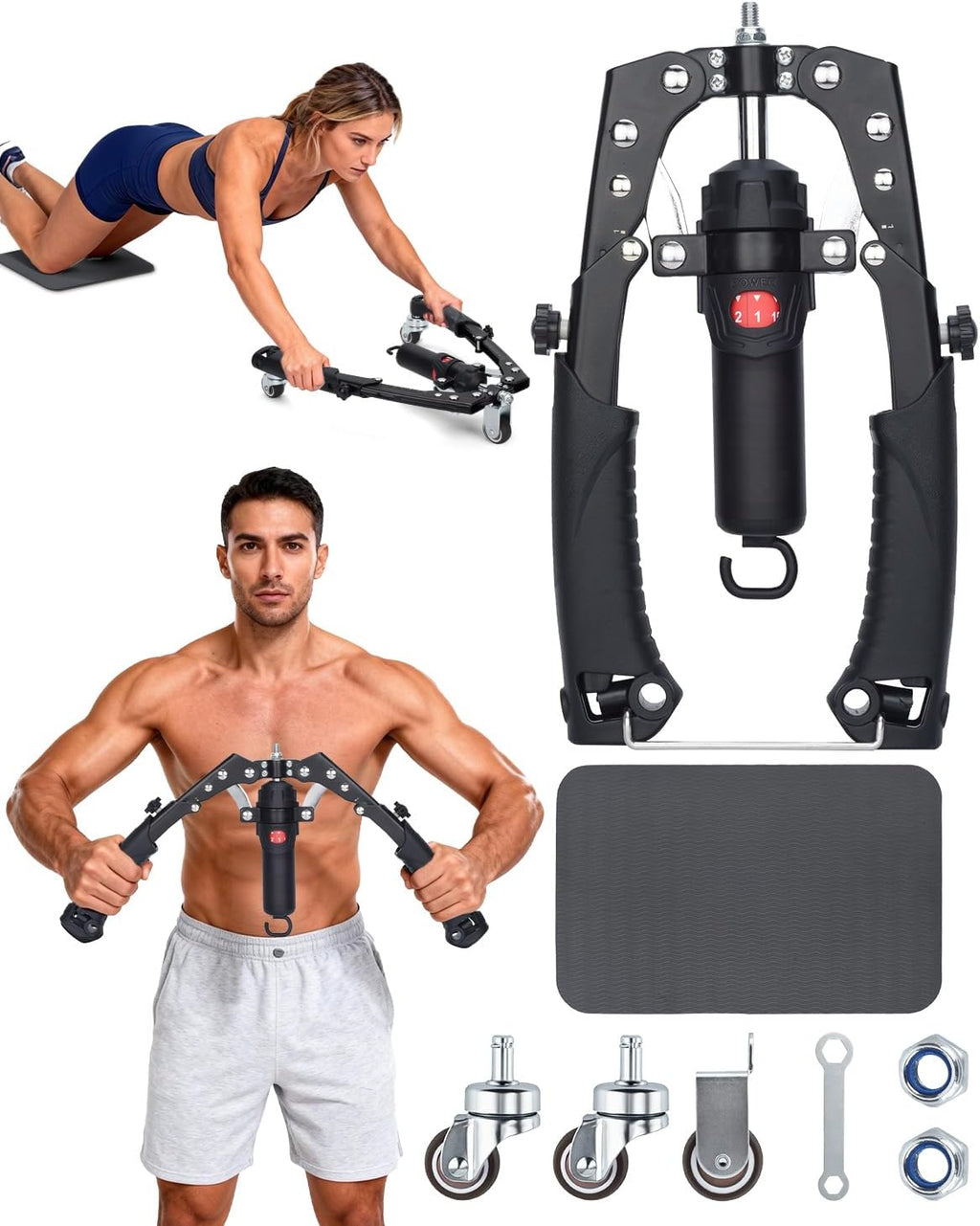 Twister Arm Exerciser, Enhanced Hydraulic Power Chest Expander with AB Rollers, 22-440LBS Adjustable Resistance Home
