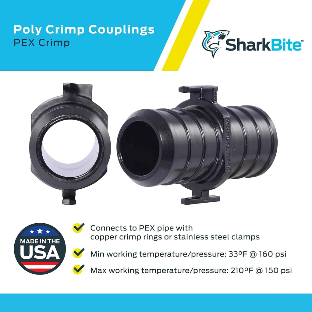 SharkBite 3/4 Inch Poly Crimp Coupling, Pack of 25, PEX Pipe, PE-RT, UP016