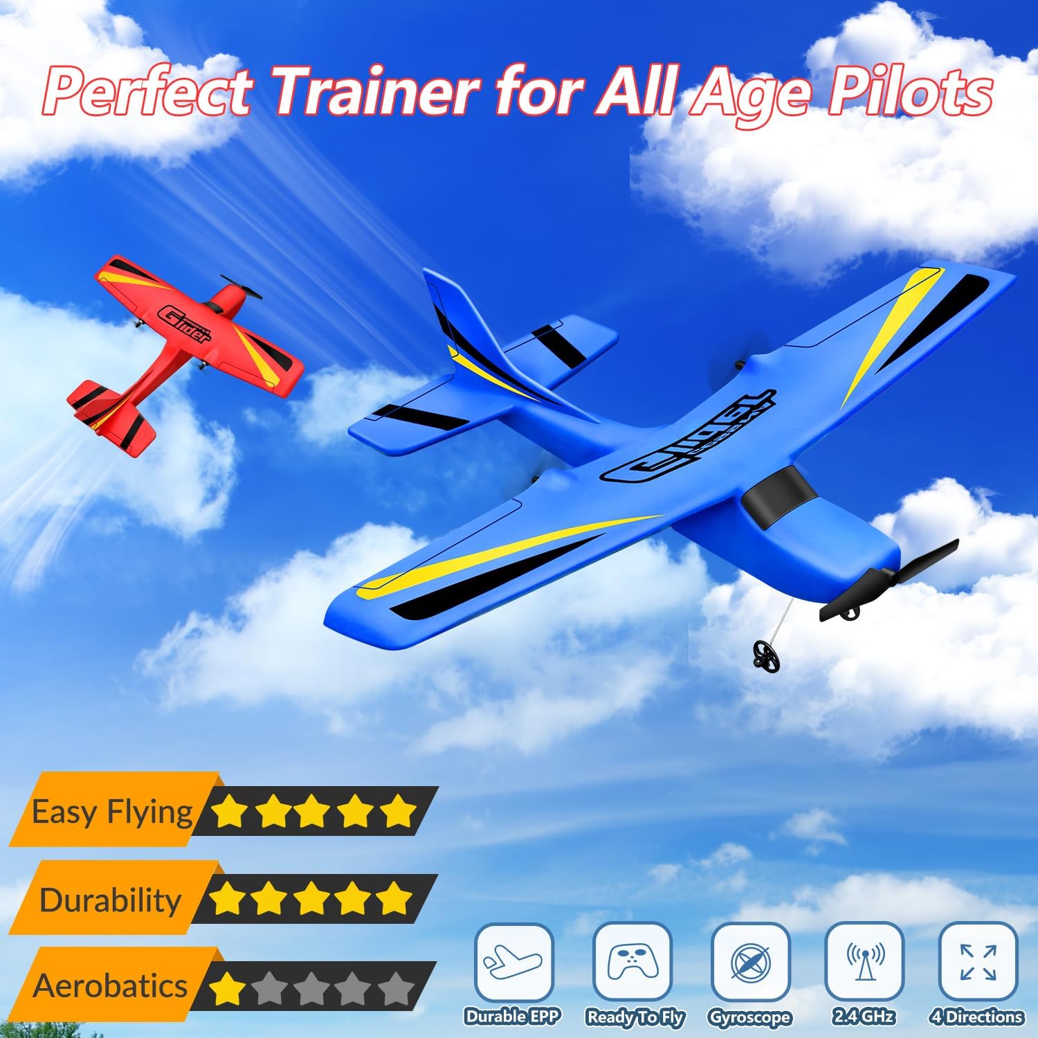 2CH RC Glider, Easy Fly RC Plane for Kids & Beginners (Blue) | 2.4GHz anti-interference, stable flight