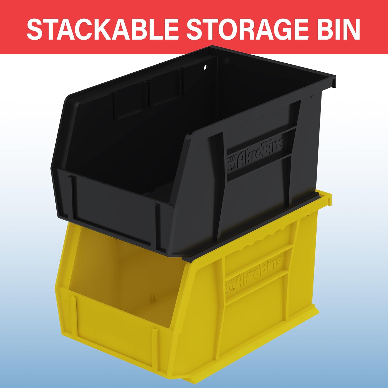30237 AkroBins Plastic Storage Bins, 9"x6"x5", Black, 12-Pack | Space-Saving Stackable Bins for Garage, Pantry, Craft