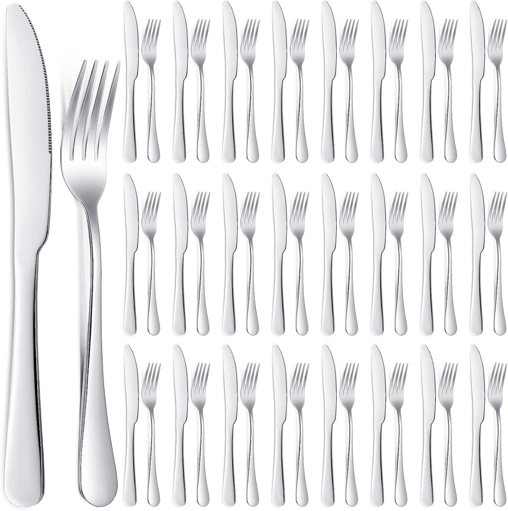 50 Pcs Stainless Steel Forks and Knives, Forks Silverware Set