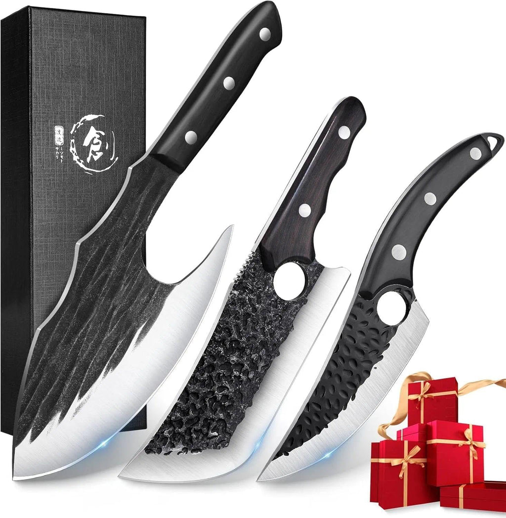 Butcher Knife Cleaver Set - 3PCS Hand Forged for Meat Cutting