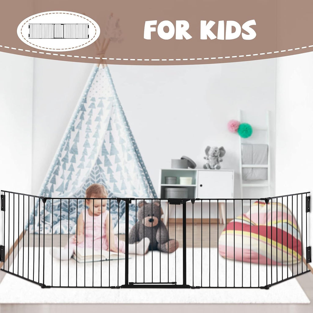 118" Wide Baby Gate Metal Safety Playpen - Fireplace Fence for Toddler/Pet/Dog, Fits 72"- 118" Wide, 5-Panel (30" H