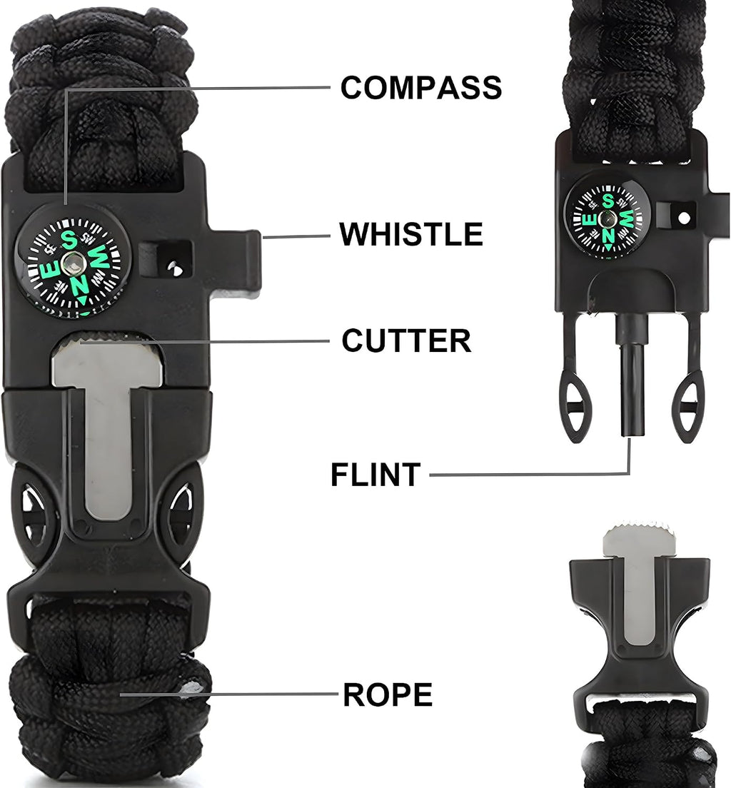 Survival Bracelet Set, 3 Pack with Compass and Whistle | 3 paracord bracelets with compass, whistle and magnesium