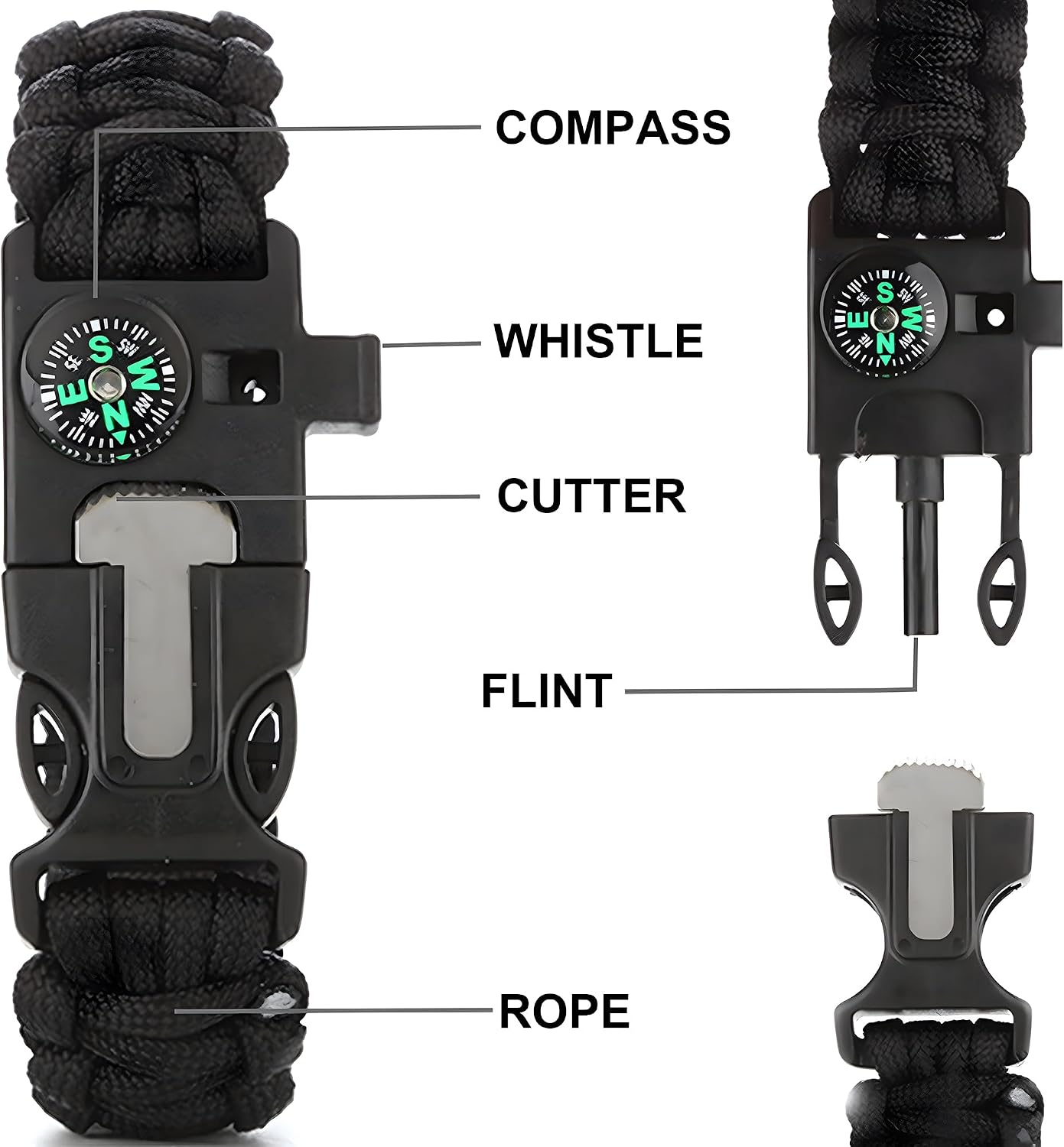 Survival Bracelet Set, 3 Pack with Compass and Whistle | 3 paracord bracelets with compass, whistle and magnesium