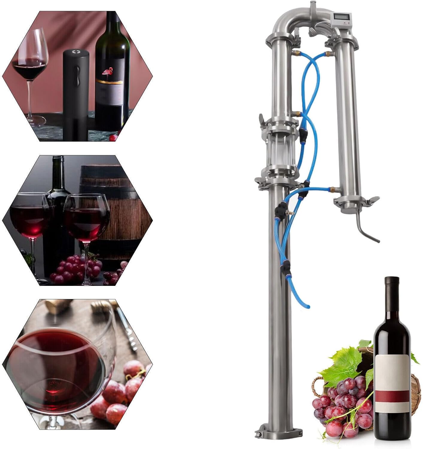 Tubular Distillation Tower, 51mm Moonshine Still w/Sight Glass Copper Mesh, Stainless Steel Distilling Equipment, DIY