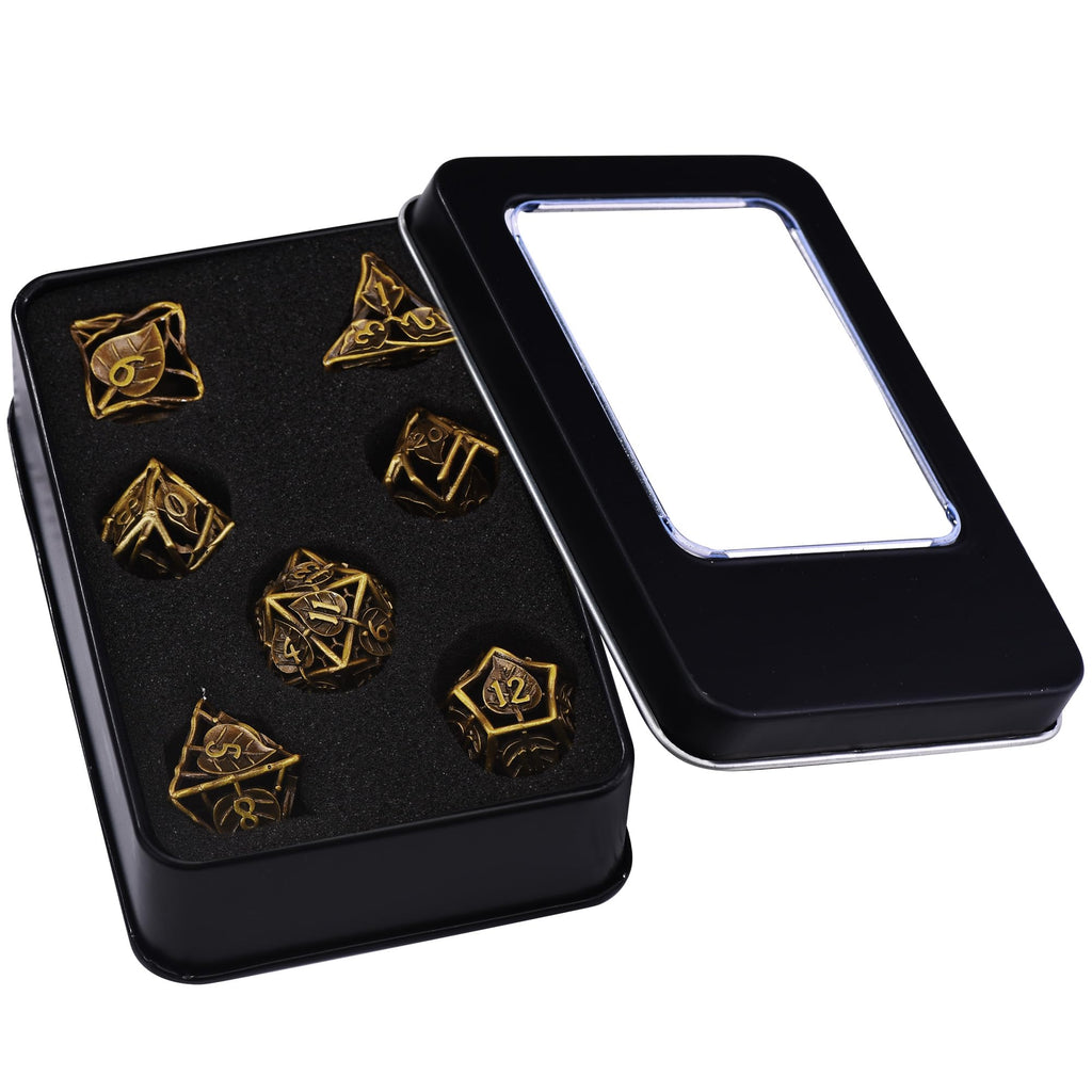 Metal RPG Dice Set 7 Pcs Leaf RPG Dice Hollow Polyhedral Metal Dice