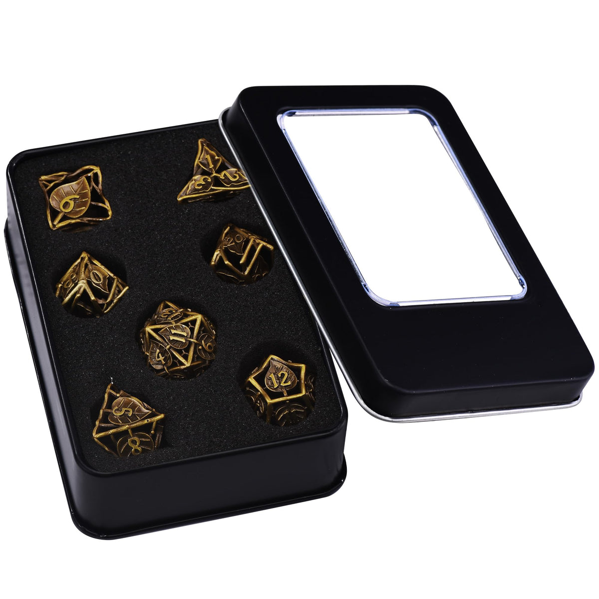 Metal RPG Dice Set 7 Pcs Leaf RPG Dice Hollow Polyhedral Metal Dice