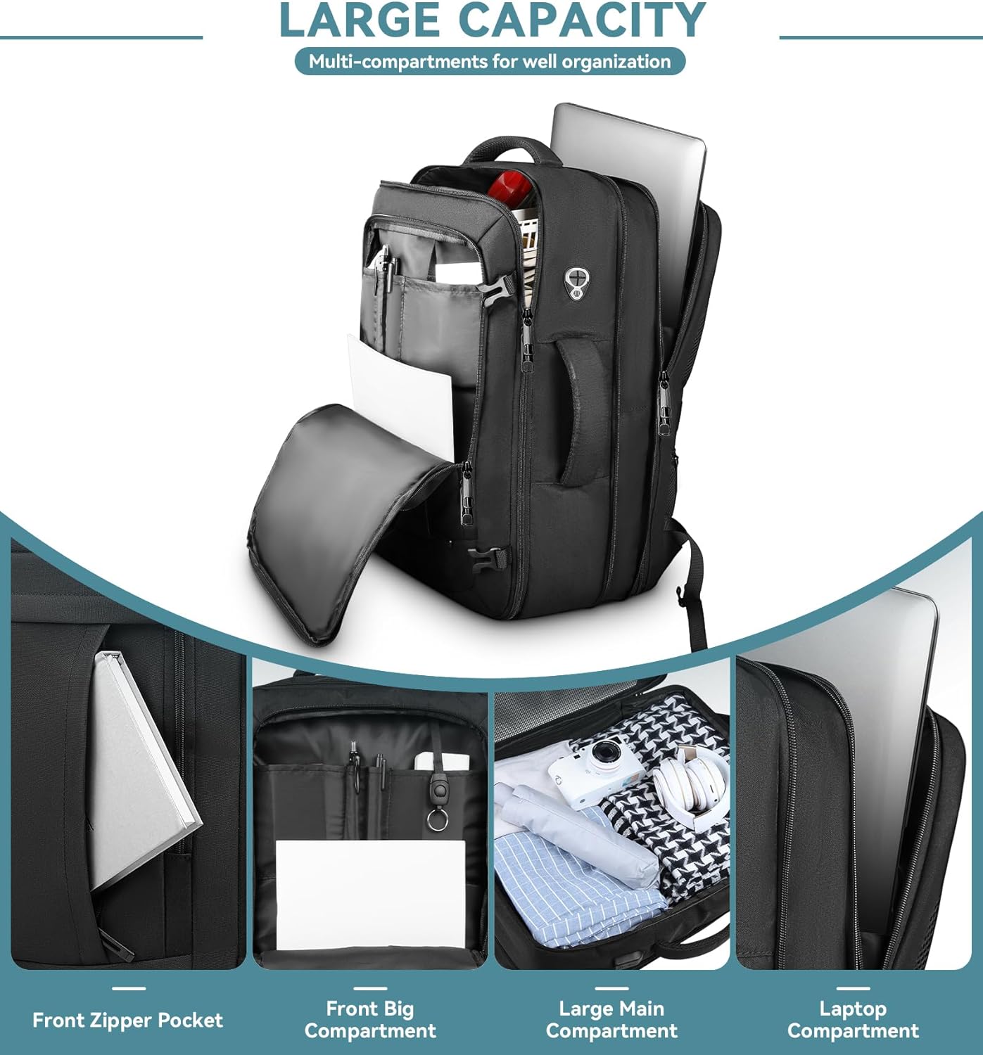 Travel Backpack, 50L Expandable Extra Large Laptop Backpack, Carry On Backpack Water Resistant Business Suitcase