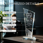 Personalized Crystal Trophy Award - Custom Plaque Award with Text Logo Photo - Employee Recognition Awards and