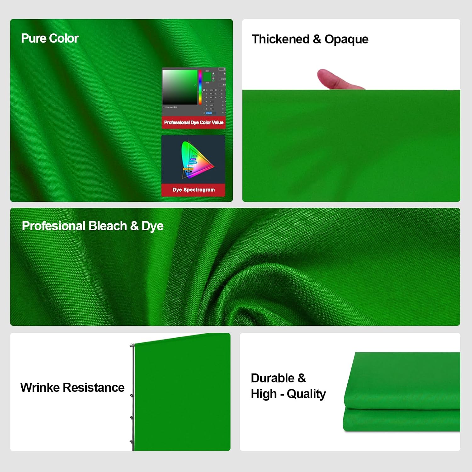 10 Ft x 20 Ft Photography Backdrop Green Screen, Green Background Non-Reflective Fabric Wrinkle Resistance Photo