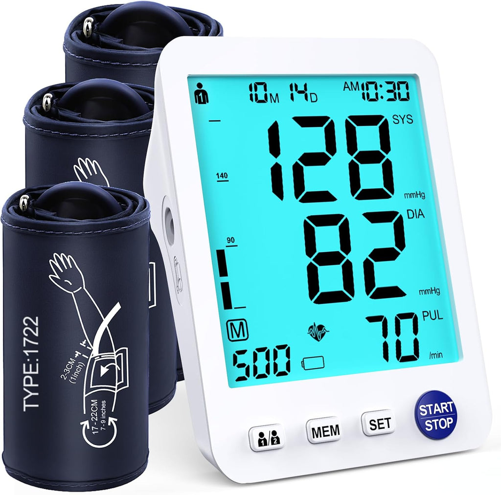 Upper Arm Electronic Blood Pressure Monitor 3 Size Cuffs (S, M/L, XL) | Small 7-9", Medium/Large 9-17", Extra Large