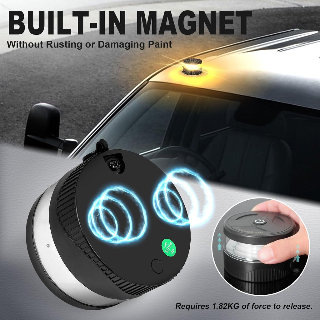 W56B Amber LED Beacon Lights, Magnetic Base Strobe Lights | Rechargeable, USB-C Charging, Warning/Strobe Flashing