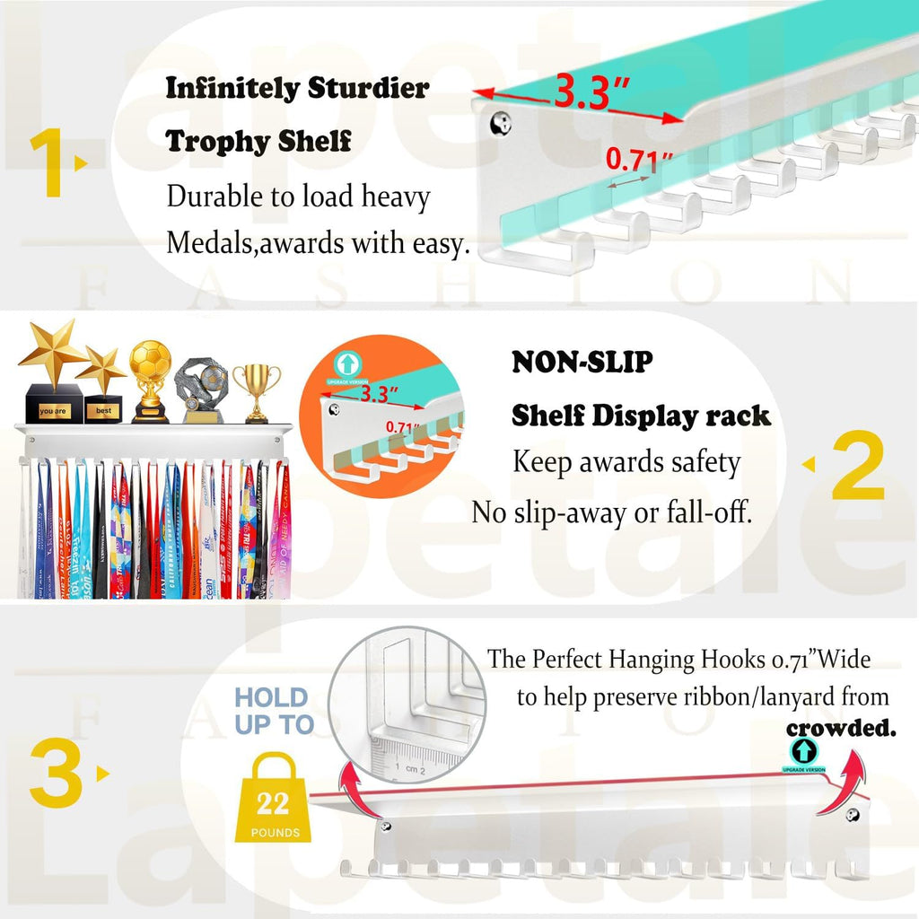 Non-Slip Trophy Shelf,Trophy and Medal Display Shelf, Medal Hanger Display For Wall with 16inchL,Shelves For Trophies